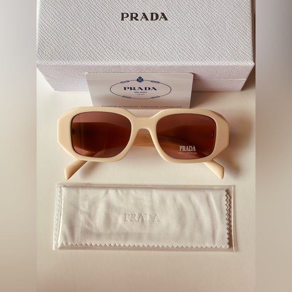 NEW Prada PR17WS VYJ6X1 Powder Beige Brown Rectangle Unisex Sunglasses - Picture 2 of 10